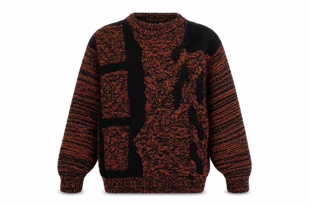 Sole Men's Brown Black Chunky Knit Acrylic Jumper Medium Vintage