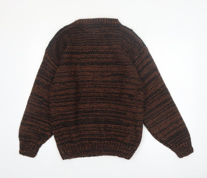 Sole Men's Brown Black Chunky Knit Acrylic Jumper Medium Vintage