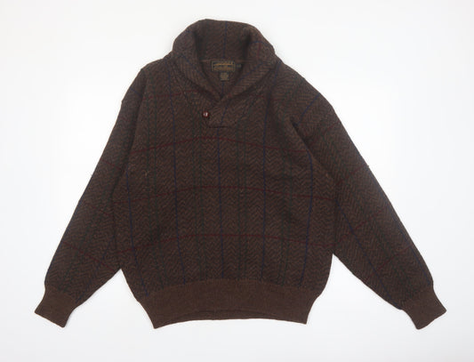 Eddie Bauer Men's Brown Wool Check Pullover Jumper L