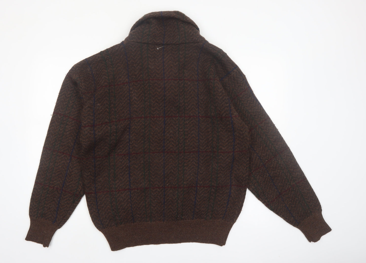 Eddie Bauer Men's Brown Wool Check Pullover Jumper L