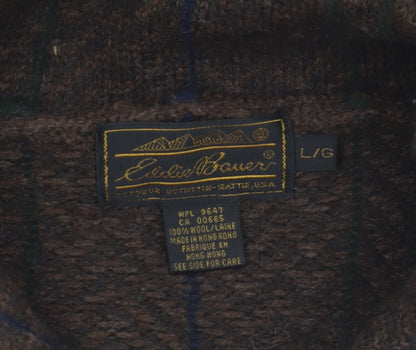 Eddie Bauer Men's Brown Wool Check Pullover Jumper L