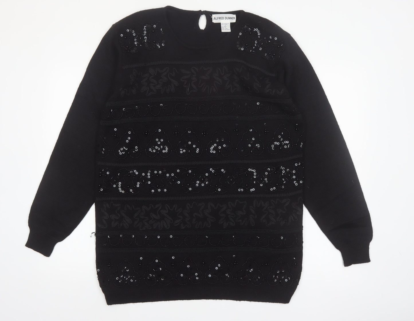 Alfred Dunner Women's Black Sequin Wool Blend Pullover Jumper L