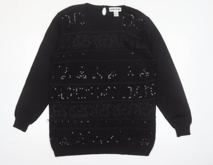 Alfred Dunner Women's Black Sequin Wool Blend Pullover Jumper L