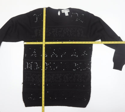 Alfred Dunner Women's Black Sequin Wool Blend Pullover Jumper L