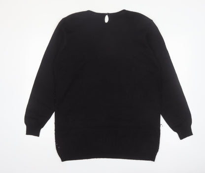 Alfred Dunner Women's Black Sequin Wool Blend Pullover Jumper L