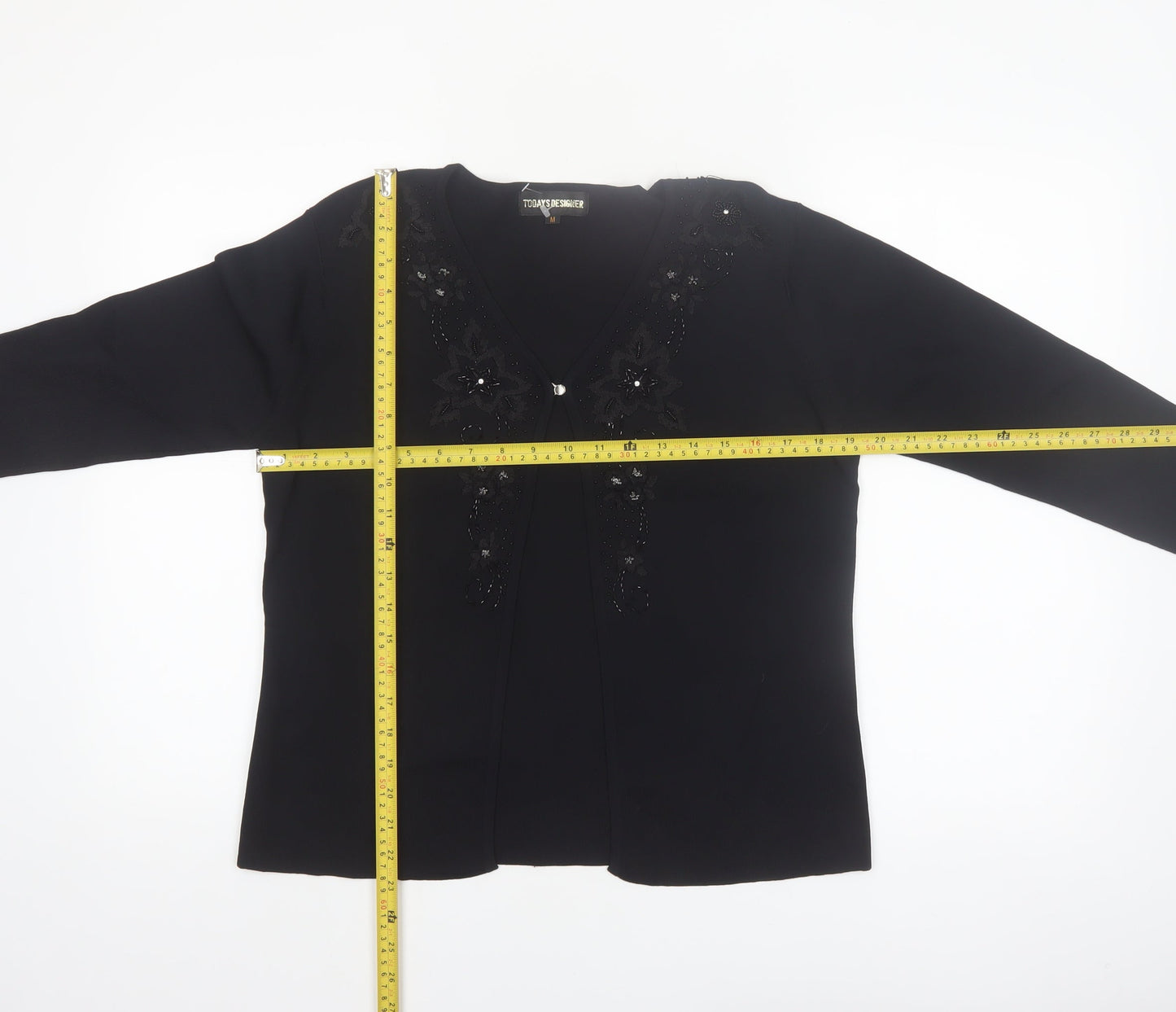 Todays Designer Womens Black M Viscose Knit Embellished Cardigan