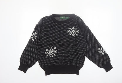 Boundary Waters Womens Black Fair Isle Wool Blend Jumper Size S