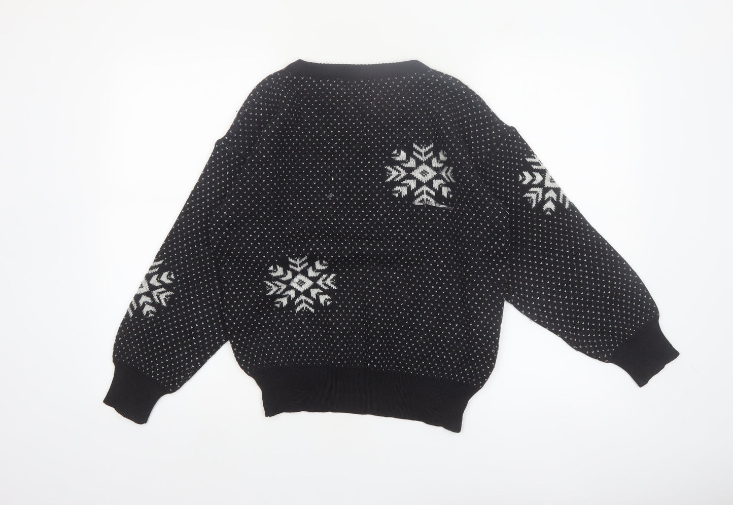 Boundary Waters Womens Black Fair Isle Wool Blend Jumper Size S