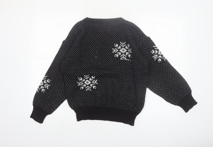Boundary Waters Womens Black Fair Isle Wool Blend Jumper Size S