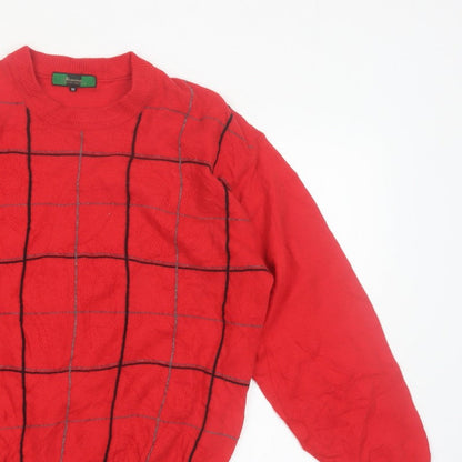 Romina Limited Edition Men's Red Check Pattern Cable Knit Jumper M