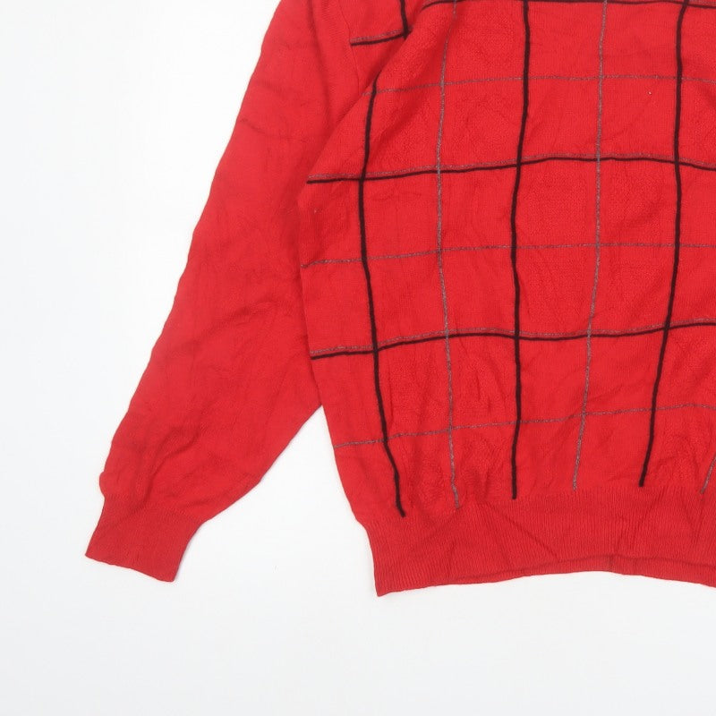 Romina Limited Edition Men's Red Check Pattern Cable Knit Jumper M