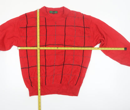 Romina Limited Edition Men's Red Check Pattern Cable Knit Jumper M