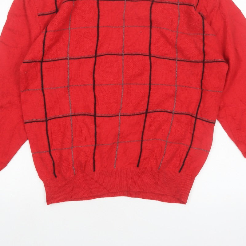 Romina Limited Edition Men's Red Check Pattern Cable Knit Jumper M