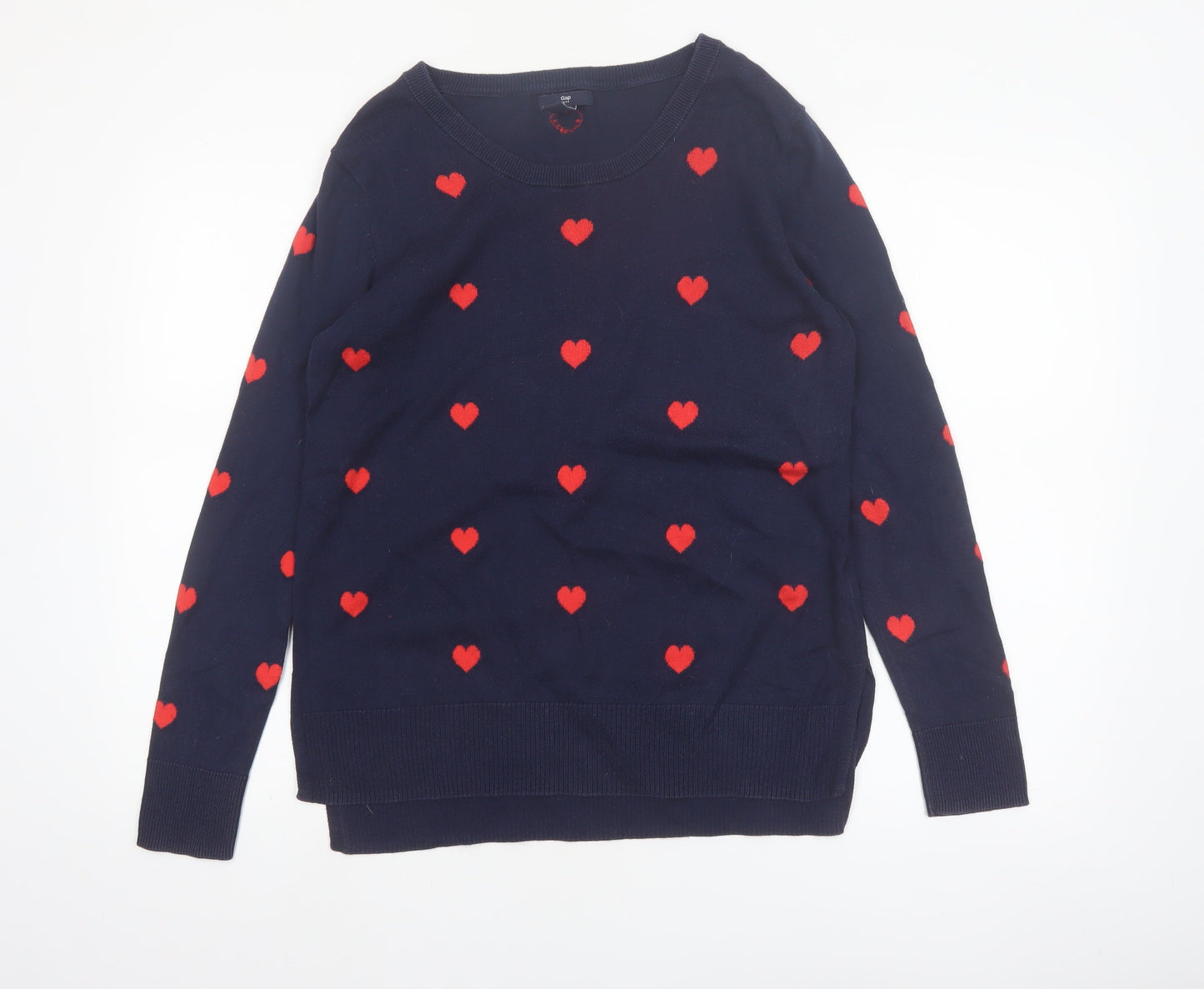 Gap Women's Blue Heart Print Cotton Pullover Jumper Size M