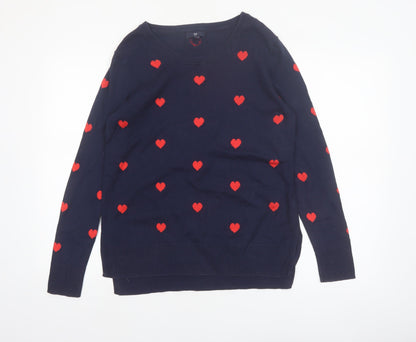 Gap Women's Blue Heart Print Cotton Pullover Jumper Size M