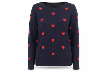 Gap Women's Blue Heart Print Cotton Pullover Jumper Size M