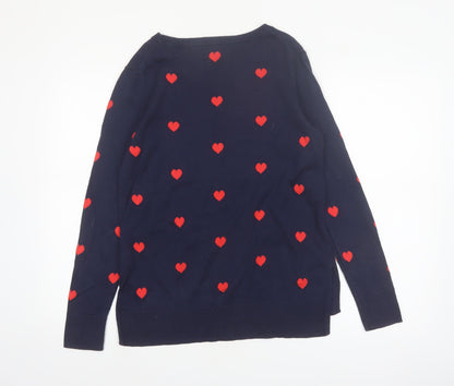 Gap Women's Blue Heart Print Cotton Pullover Jumper Size M