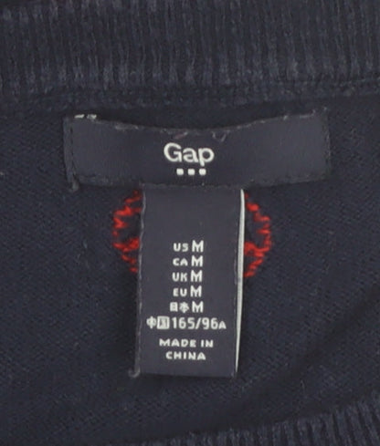 Gap Women's Blue Heart Print Cotton Pullover Jumper Size M