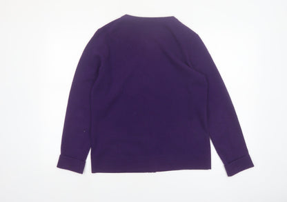 Jaeger Women Purple Wool Cashmere Cardigan M Crew Neck Jumper