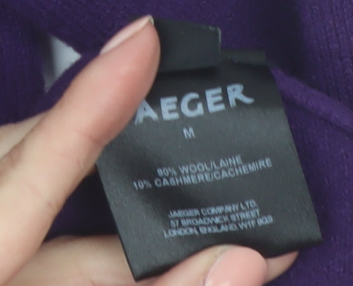 Jaeger Women Purple Wool Cashmere Cardigan M Crew Neck Jumper