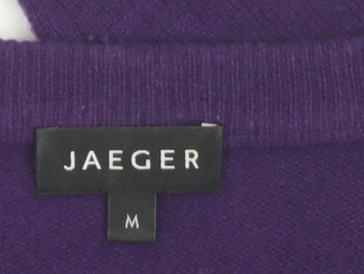 Jaeger Women Purple Wool Cashmere Cardigan M Crew Neck Jumper