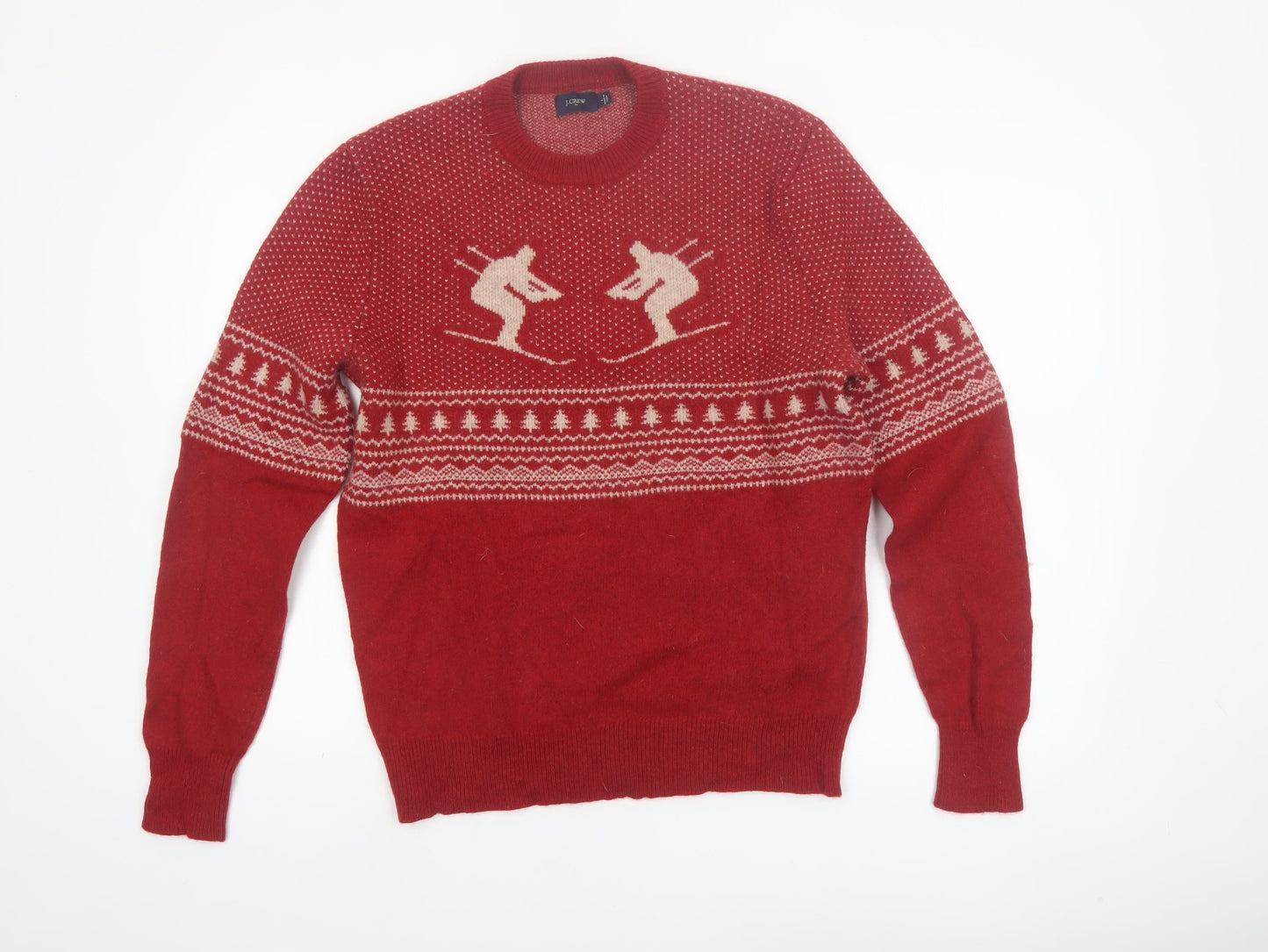J.Crew Men's Red Wool Ski Fair Isle Crew Neck Jumper L