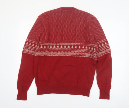J.Crew Men's Red Wool Ski Fair Isle Crew Neck Jumper L