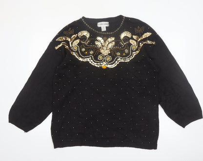 Victoria Harbour Women’s Black Sequin Embroidered Jumper L Classic Retro