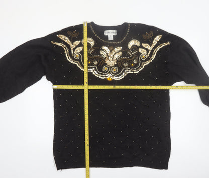 Victoria Harbour Women’s Black Sequin Embroidered Jumper L Classic Retro