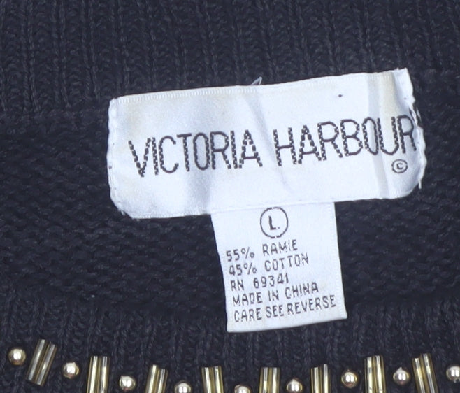 Victoria Harbour Women’s Black Sequin Embroidered Jumper L Classic Retro