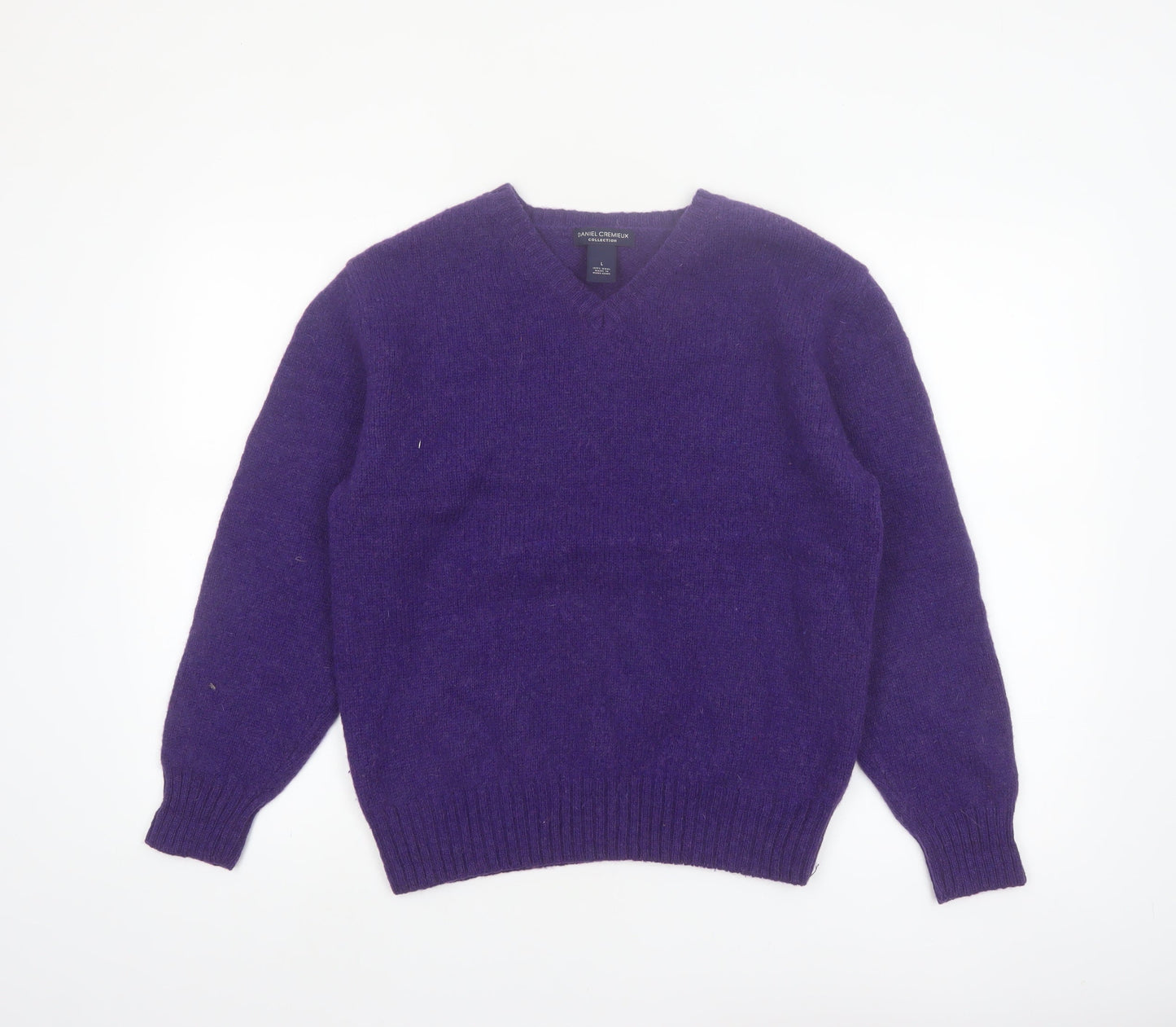 Daniel Cremieux Women's Purple Wool V-Neck Jumper Size L