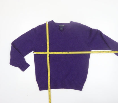 Daniel Cremieux Women's Purple Wool V-Neck Jumper Size L