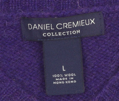 Daniel Cremieux Women's Purple Wool V-Neck Jumper Size L