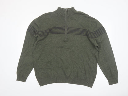 Redhead Men's Green XL 1/4 Zip High Neck Cotton Jumper