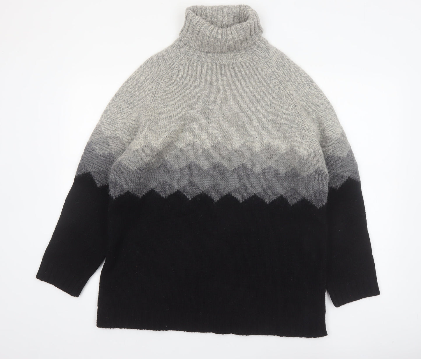SKYR Men's Grey Roll Neck Wool Blend Geometric Chunky Knit Jumper M