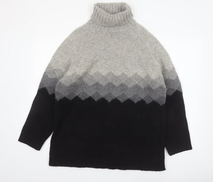 SKYR Men's Grey Roll Neck Wool Blend Geometric Chunky Knit Jumper M