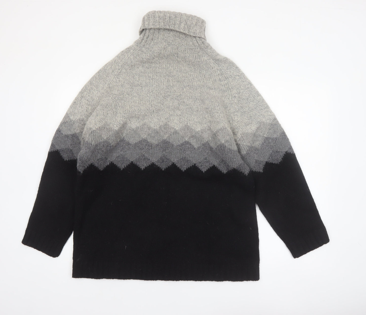 SKYR Men's Grey Roll Neck Wool Blend Geometric Chunky Knit Jumper M