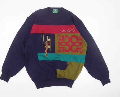 R.FIT Men’s Multicoloured Retro Geometric Knit Jumper Size L