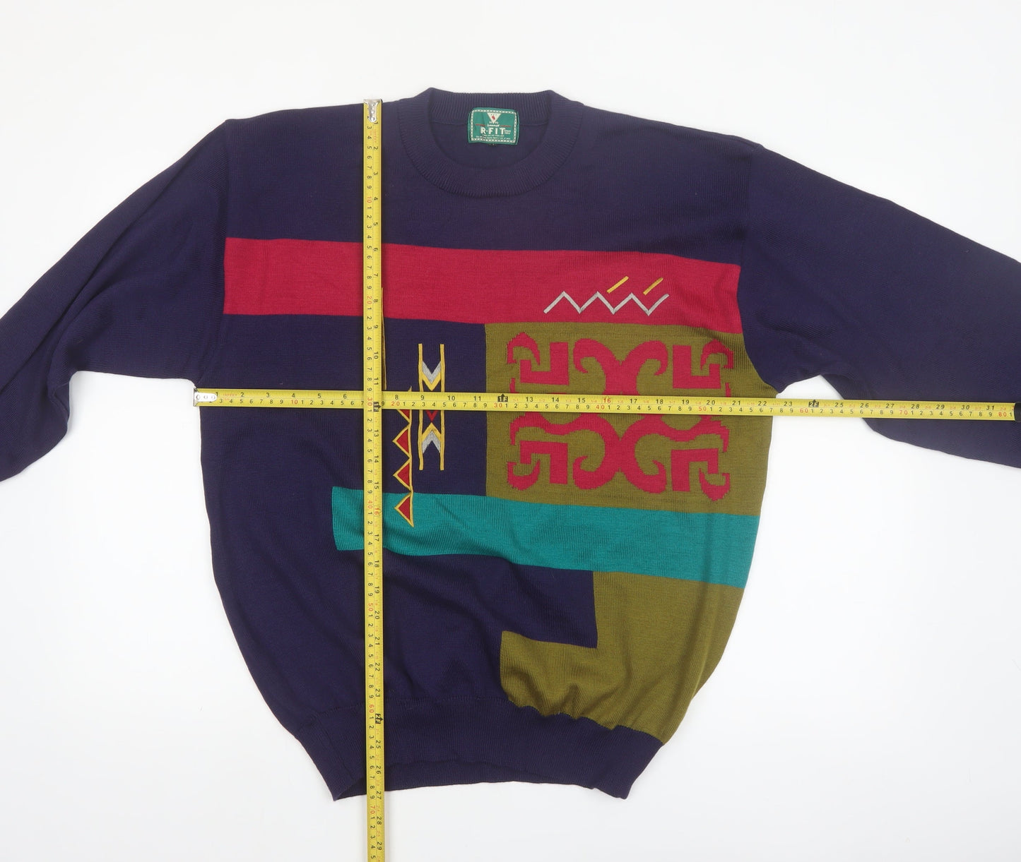 R.FIT Men’s Multicoloured Retro Geometric Knit Jumper Size L