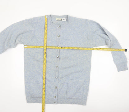 Isabelle Women's Blue Lambswool Crew Neck Button Cardigan Size S