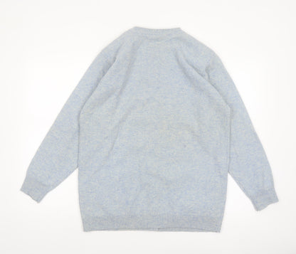 Isabelle Women's Blue Lambswool Crew Neck Button Cardigan Size S