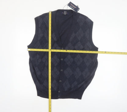 Roundtree & Yorke Men's Blue Argyle Sleeveless Cardigan Vest L