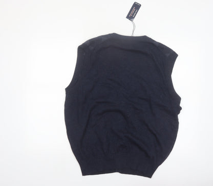 Roundtree & Yorke Men's Blue Argyle Sleeveless Cardigan Vest L