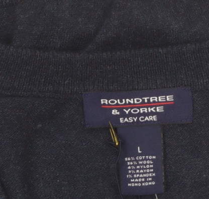 Roundtree & Yorke Men's Blue Argyle Sleeveless Cardigan Vest L