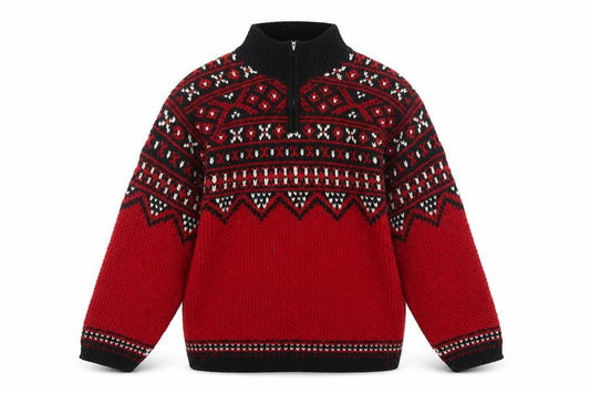 Jones New York Women Red Fair Isle Wool Blend 1/4 Zip Petite Jumper M