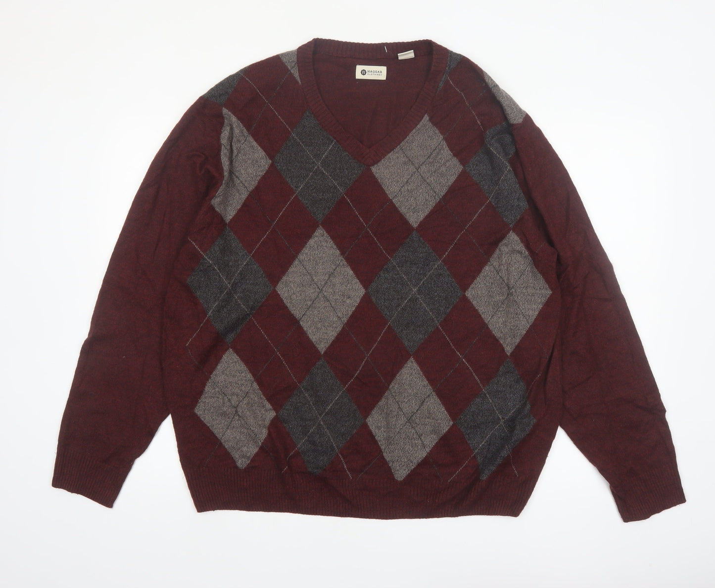 Haggar Men’s Red Argyle V-Neck Acrylic Jumper 2XL