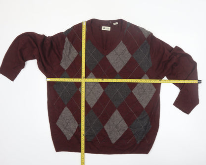 Haggar Men’s Red Argyle V-Neck Acrylic Jumper 2XL