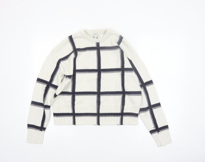 Marks and Spencer Women Ivory Check Merino Wool Jumper M