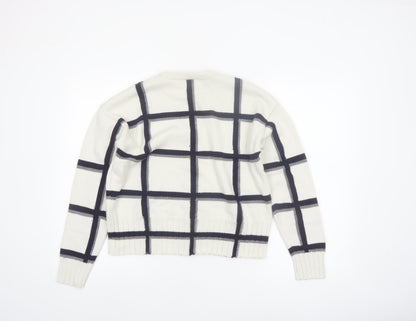 Marks and Spencer Women Ivory Check Merino Wool Jumper M