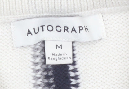 Marks and Spencer Women Ivory Check Merino Wool Jumper M